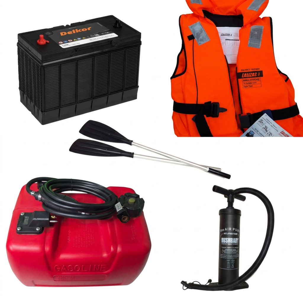 Vyf boating accessories saam op een prent
