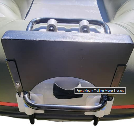 Front mount trolling motor bracket fitted to an inflatable boat