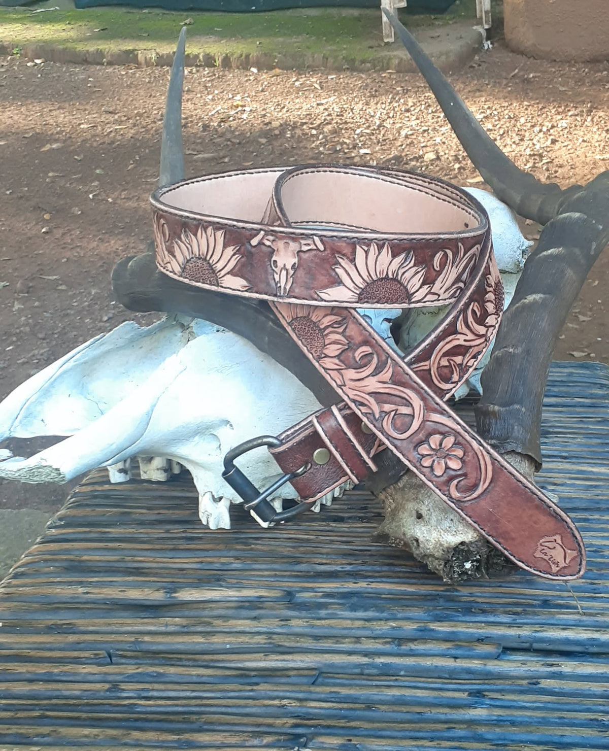 Custom Hand Engraved/Tooled Double Layered  Leather Belt