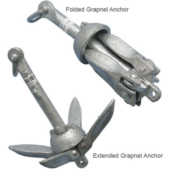 Folding anchor shown folded and extended